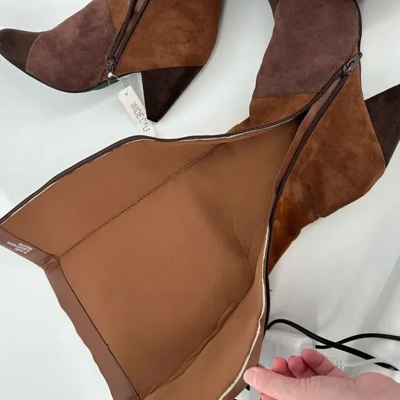 Suede Colorblock Pattern Boots Size 9 Wide Calf Knee High Heeled Cato Comfort Es - Picture 7 of 15